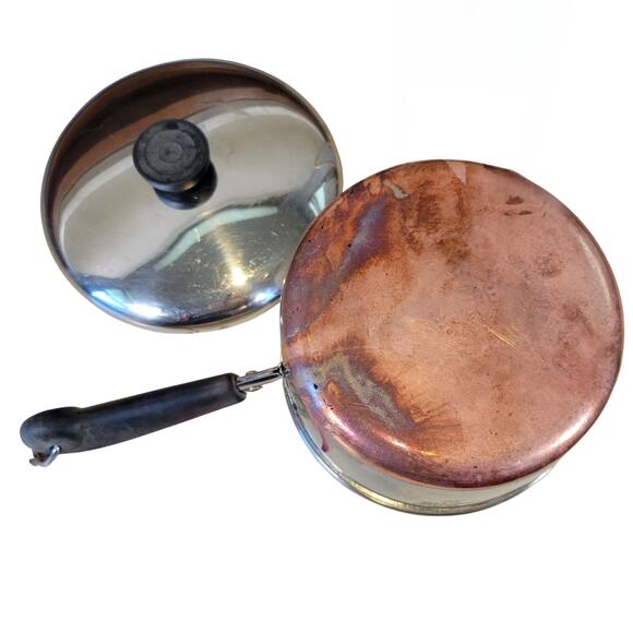 Revere Ware 2 Qt Copper‑Bottom Saucepan w/ Lid Clinton IL 1801 USA Vintage - Picture 2 of 8